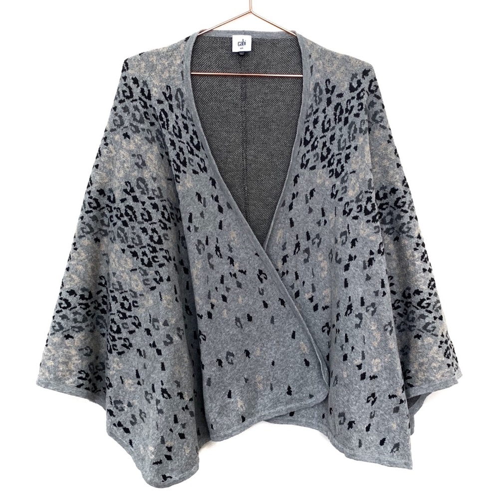 Cabi Gigi Grey Leopard Sweater Cape